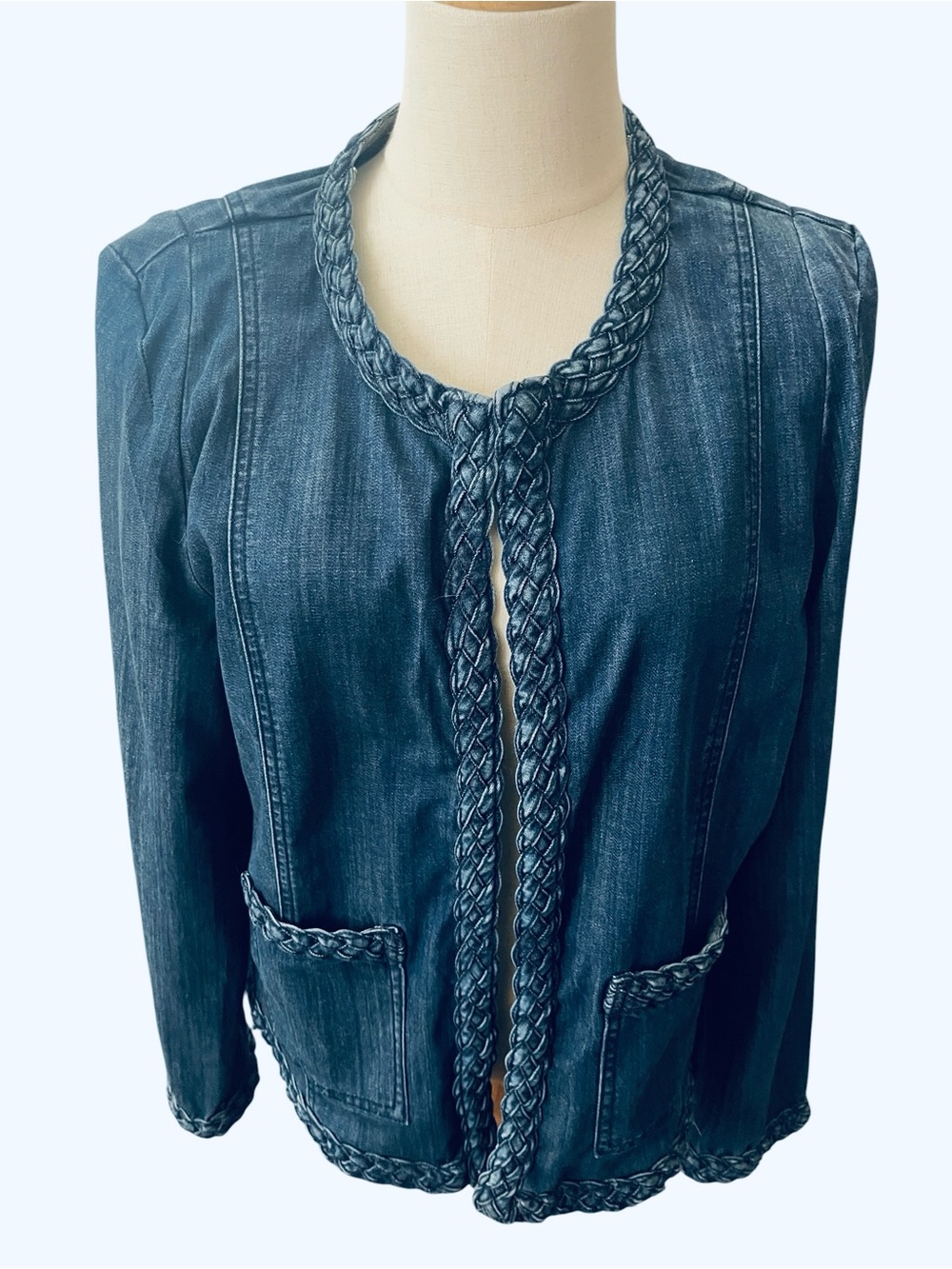 Blue Denim Braided Trim Jacket | Size Large | Australian Boutique | NWOT - Picture 5 of 11